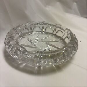 Vintage Cigar Ashtray 3 Wide Slots Cut Crystal Clear Star Pattern 5.5" Heavy